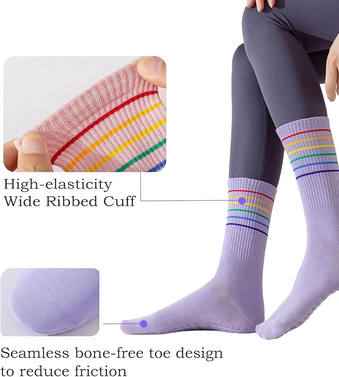 Women Pilates and Yoga Socks with Cotton, Breathable,Absorbent, Non-slip Footbed 3 Pairs