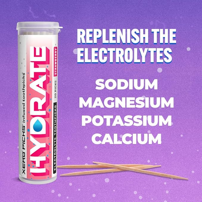 Xero Picks Hydrate - Electrolyte Flavored Toothpicks -60 Picks-Variety 3 Pack - Strawberry - Sodium, Potasium, Magnesium, Calcium