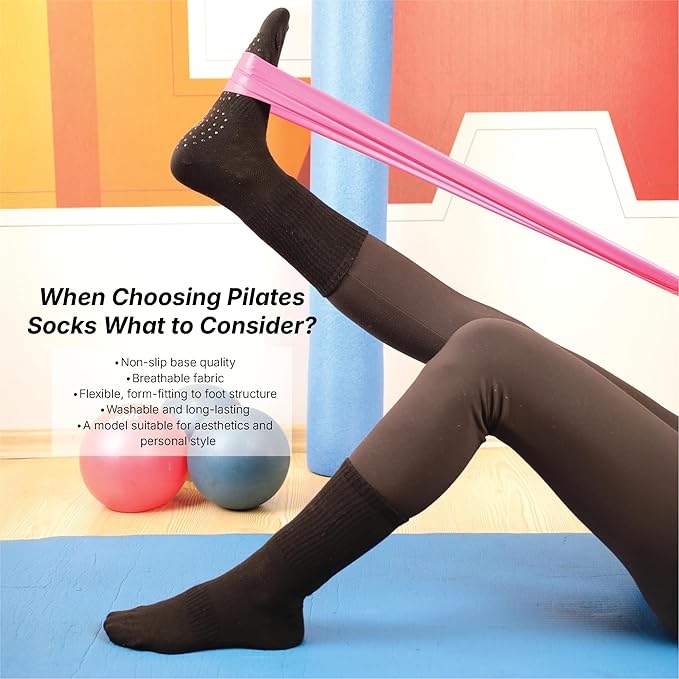 BELINO Pilates Socks for Women with Non Slip Grippers – Crew Socks for Yoga, Barre, Gym, Workout, Hospital 4 Pairs