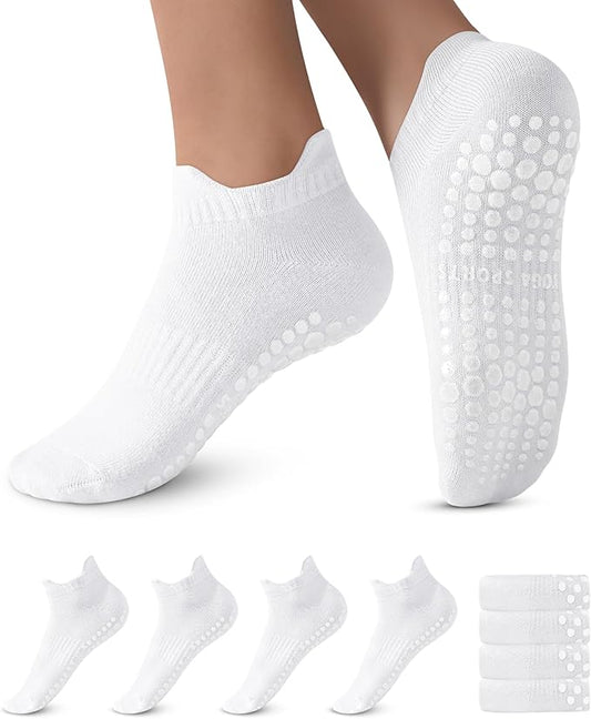DIBAOLONG Pilates Socks with Grips for Women, Grip Socks Non Slip Yoga Socks for Barre Hospital Grippy Socks 4 Pairs