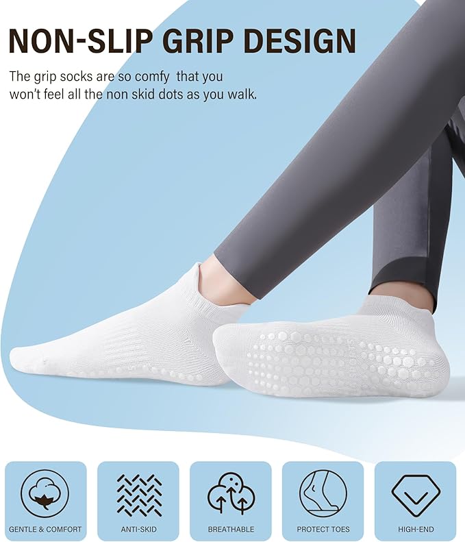 DIBAOLONG Pilates Socks with Grips for Women, Grip Socks Non Slip Yoga Socks for Barre Hospital Grippy Socks 4 Pairs