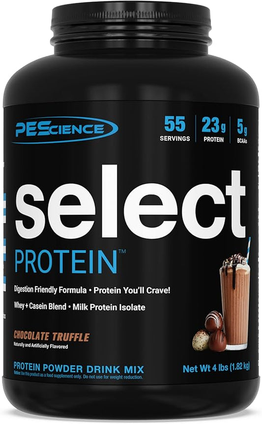 PEScience Select Protein Powder, Whey and Casein Blend, Clean Protein Powder for Women and Men, Low Calorie, Low Carb, Keto Friendly, Gluten Free - Chocolate Truffle - 55 Servings