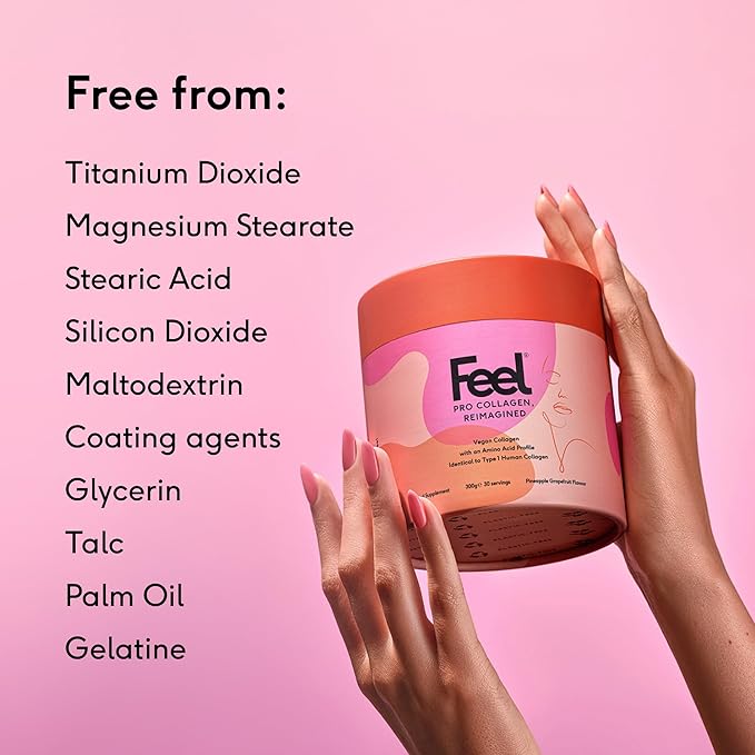 FEEL, Pro Collagen Pineapple Grapefruit Flavor, Vegan Type I Collagen, Clinically Proven to Reduce Wrinkles by 22.4% in 28 Days