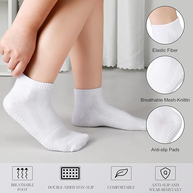 Jspupifip 4 Pairs Non Slip Yoga Socks with Grips for Women Men Pilates Grippy Socks Cotton Barre Hospital Home
