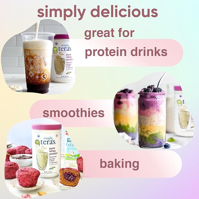 simply tera's Pure Whey Protein Powder - Grass Fed Vanilla Whey Protein Powder, Clean, Made Without Artificial Sweeteners, Non-GMO, Kosher, rBGH-Free, Soy-Free - 12 Oz