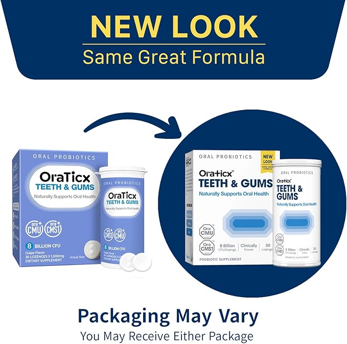 OraTicx Teeth & Gums Oral Probiotics, 8 Billion CFU - Naturally Supports Oral Health, Fresh Breath, and Immunity, Dental Probiotic Supplement, Grape Flavor 30 Lozenges 2-Pack