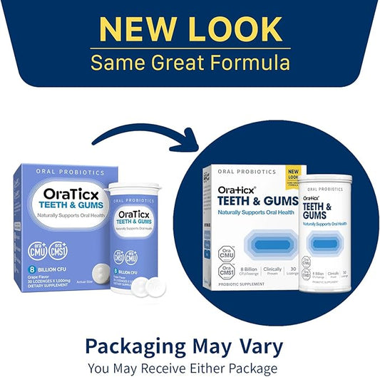 OraTicx Teeth & Gums Oral Probiotics, 8 Billion CFU - Naturally Supports Oral Health, Fresh Breath, and Immunity, Dental Probiotic Supplement, Grape Flavor 30 Lozenges 2-Pack