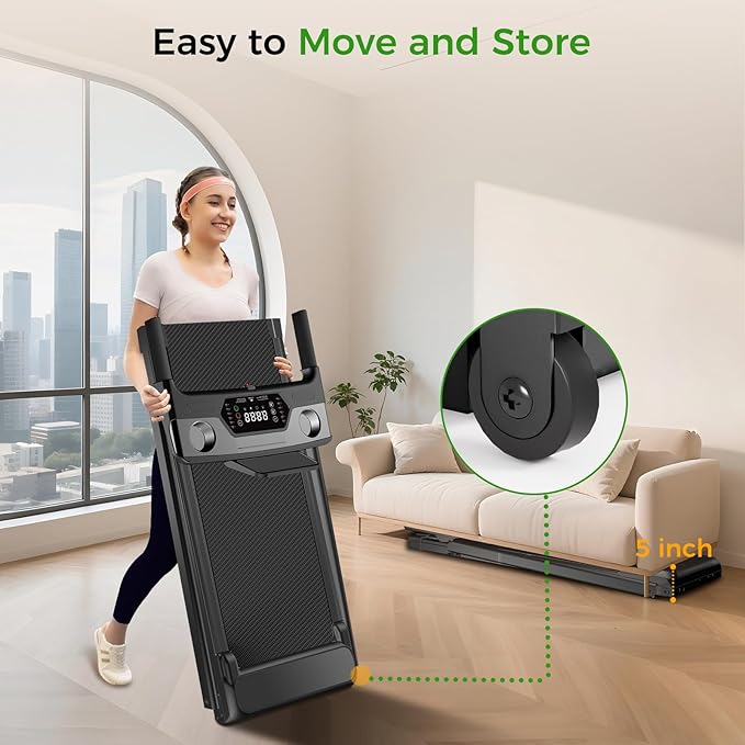 Portable Treadmill with Incline, 3.0HP Walking Pad with Handle Bar, 3-in-1 Foldable Electric Treadmill for Home Office Small Space with Quiet Brushless, 300 LBS Capacity