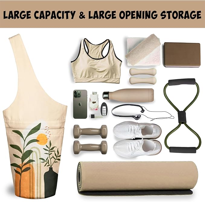 Yoga Mat Bag Carrier for Women with Side Large Pocket Durable Linen Workout Gym Travel Storage Pilates Mats