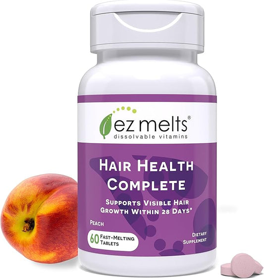 EZ Melts Hair Health Complete - Hair Supplement to Support Strength & Growth - Includes AnaGain Nu, Biotin, Apigenin, Bambo Silica & More - 1 Pack