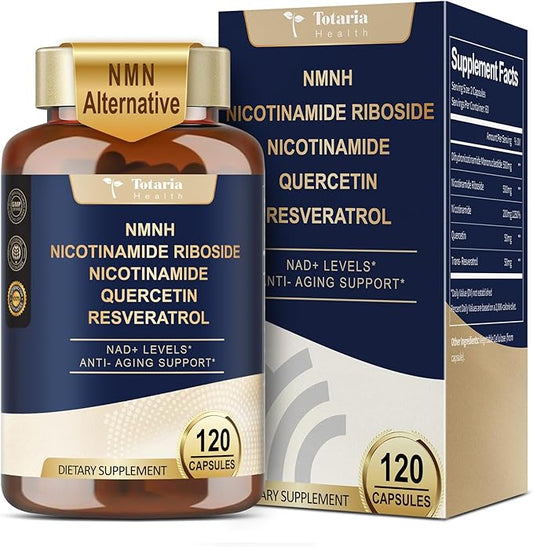 NMNH (Dihydronicotinamide Mononucleotide), NMN Alternative Supplement w/Niacinamide (Vitamin B3), Quercetin, Trans-Resveratrol, Support NAD+, Skin Cell Health*, Anti-Aging & Energy, 120 Caps