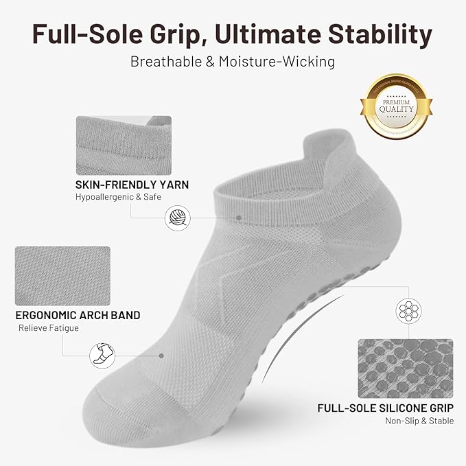 7 Pairs Pilates Socks with grips for Women- Non Slip, Ankle Yoga Socks for Yoga, Pilates, Ballet & Barre,Christmas gifts
