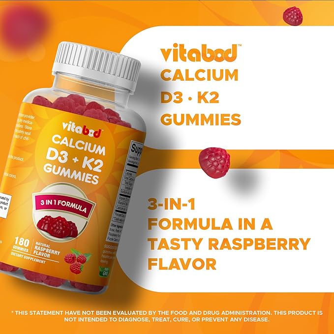 Vitamin D3 + K2 Gummies – Bone & Heart Health Support – 180 Pectin-Based Vegan Gummies