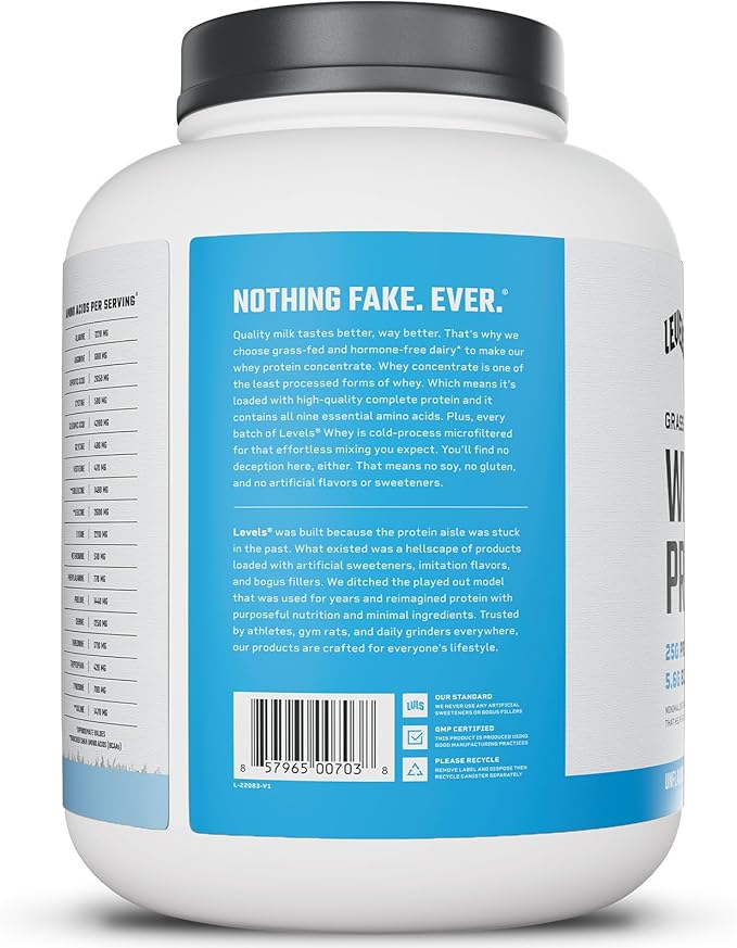 Levels Grass Fed Whey Protein Powder, No Artificials, 25G of Protein, Unflavored, 5LB
