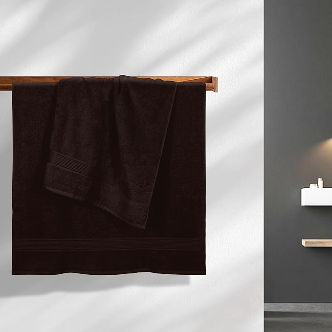 BELZZI Home Ultra Soft 4 Pack Oversized Bath Towel Set 27x54, Cotton Compact Bath Towels, Highly Absorbant Eco-Friendly Quickdry & Lightweight Towel, Ideal for Gym Travel Camp Pool - Chocolate Brown