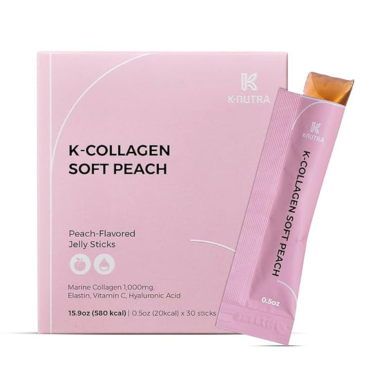 K-Nutra K-Collagen Soft Peach (15.9oz, 30 Sticks) - Holiday Gifts - Skin, Hair, Nail Health, Tasty Jelly, Fast Absorption. Low-Molecular Marine Collagen, Vitamin C