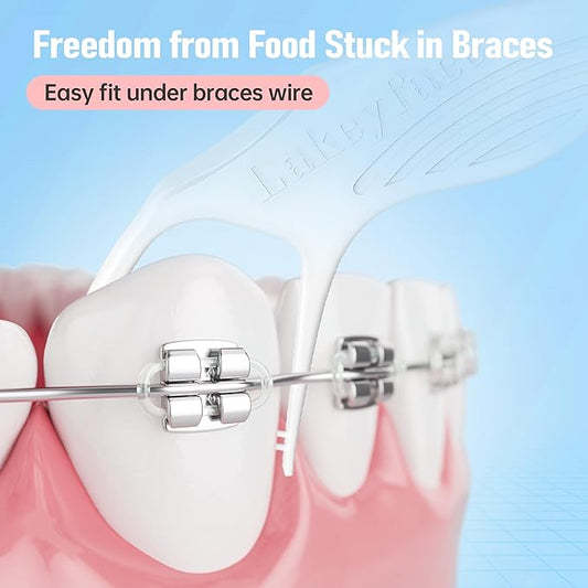 200 Count Twin-Line Braces Flossers, Orthodontic Flossers for Braces, Fits Under Arch Wire No Damage, Whale Wider Handle with Unique Finger Press, Ortho Dental Floss for Kids & Adults, Mint