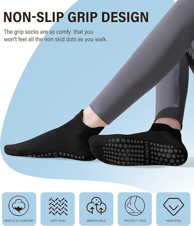 DIBAOLONG Pilates Socks with Grips for Women, Grip Socks Non Slip Yoga Socks for Barre Hospital Grippy Socks 4 Pairs
