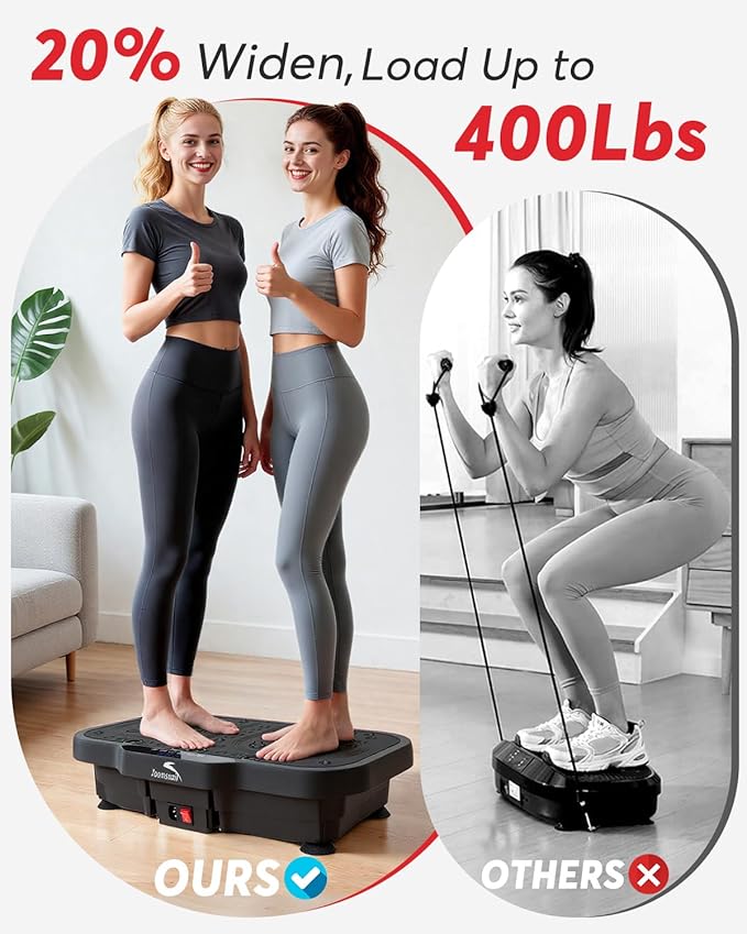 Vibration Plate Exercise Machine, 8000 Vibrations/min Adjustable Fitness Platform, 400 Lbs Capacity Whole Body Workout Extra Large Size Platform with Bluetooth for Weight Loss, Women & Men