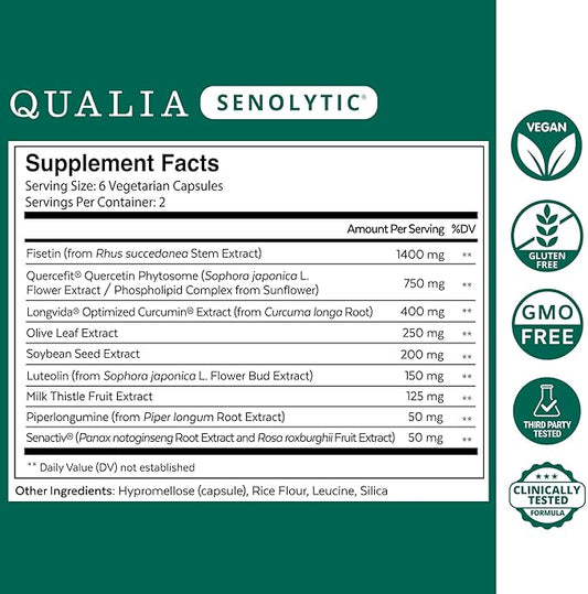 Qualia Senolytic Supplement, Fisetin,Quercetin,Piperlongumin&More,Aging Supplement - Supports Optimal Cell Repair&Rejuvenation,Naturally Eliminate Zombie Cells,1 Month Supply