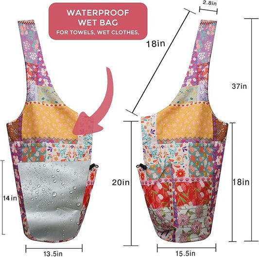 Yoga Mat Bag Carrier for Women Workout Large Waterproof with Zipper Pocket, Keychain and Wide Shoulder Straps