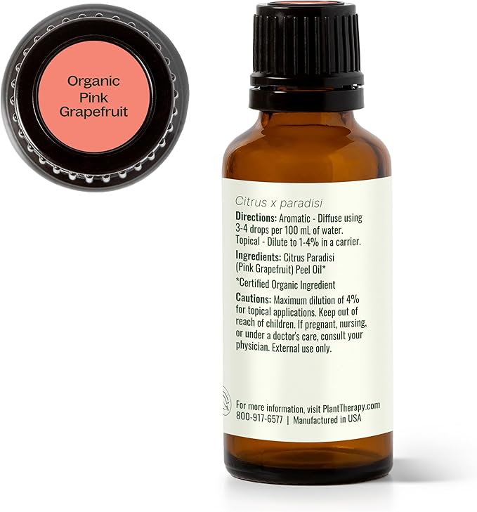 Plant Therapy Organic Pink Grapefruit Essential Oil 30 mL (1 oz) 100% Pure, Undiluted, Therapeutic Grade