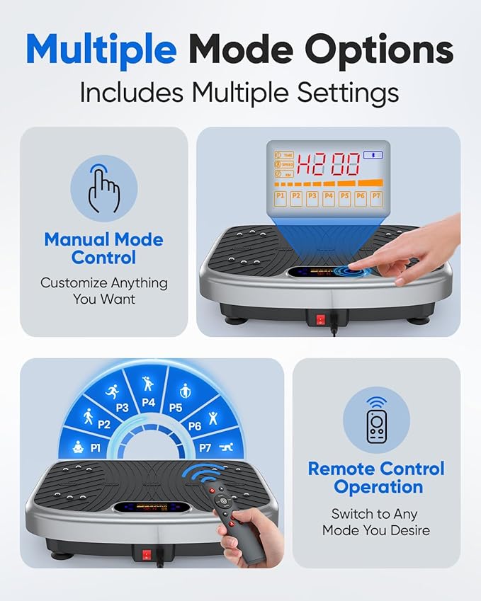 Vibration Plate Exercise Machine, Vibrating Plate Platform for Lymphatic Drainage with 200 Adjustable Speeds, Power Vibration Plate for Weight Loss & Fitness, Supports Max Weight 450 Lbs