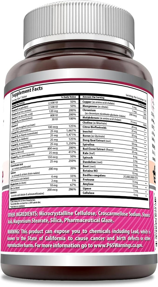 Amazing Formulas Women's One Multivitamin Supplement | Food Based | 150 Tablets | Perfect Blend of Vitamins, Minerals & Probiotics | Non-GMO | Gluten-Free | Made in USA