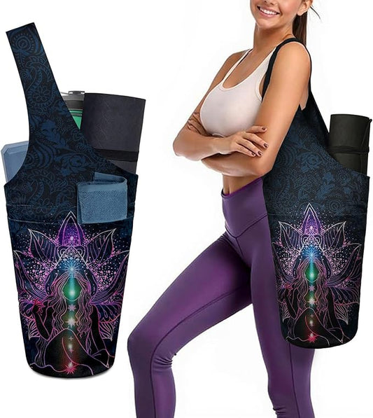 Yoga Mat Bag Carrier for Women with Side Large Pocket Durable Linen Workout Gym Travel Storage Pilates Mats