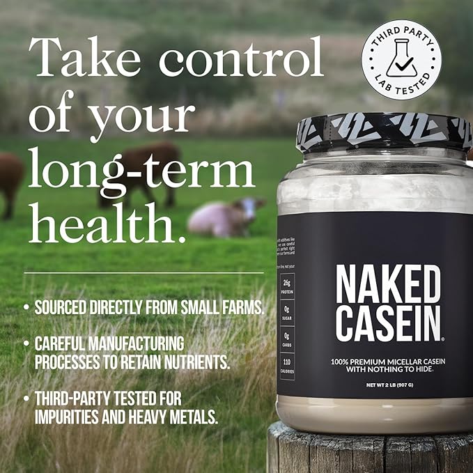 NAKED Casein - 5Lb Micellar Casein Protein Powder - Bulk, Zero Carb, GMO-Free, Gluten Free, Soy Free, Preservative Free - Stimulate Muscle Growth - Enhance Recovery - 76 Servings