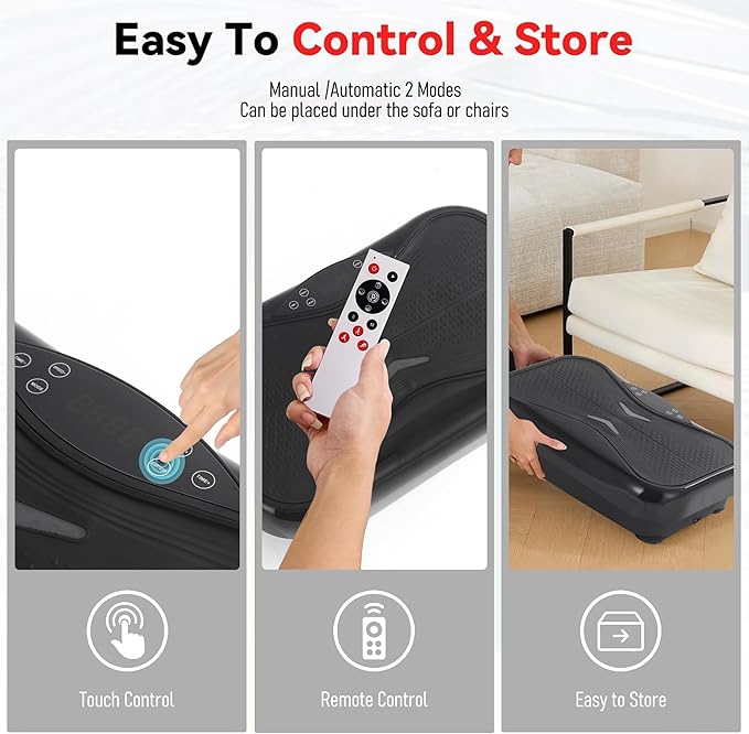 Whole Body Vibration Plate Exercise Machine – Power Vibrating Plate for Lymphatic Drainage Weight Loss, Shake Plate Exercise Platform with Touch Screen & Resistance Bands, Equipment for Women Men
