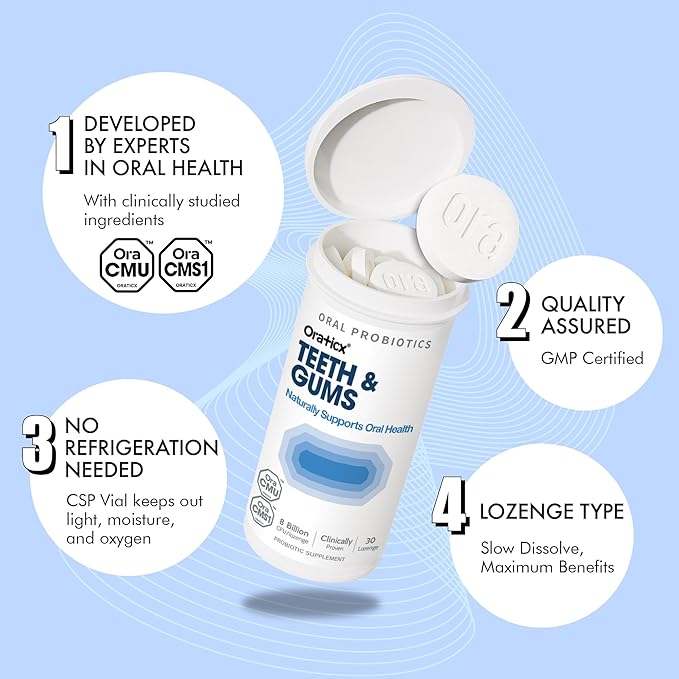 OraTicx Teeth & Gums Oral Probiotics, 8 Billion CFU - Naturally Supports Oral Health, Fresh Breath, and Immunity, Dental Probiotic Supplement, Grape Flavor 30 Lozenges 2-Pack