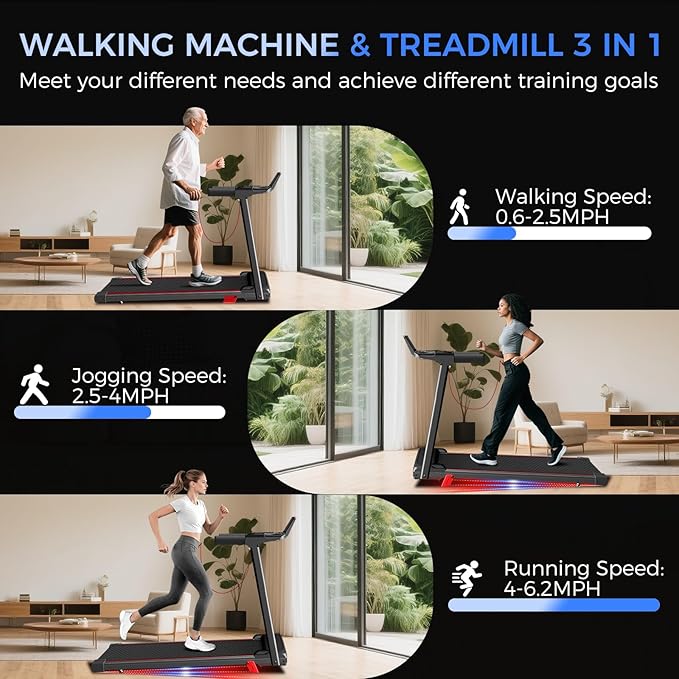 Treadmill with Incline 3-in-1 Portable Treadmills for Home Small, Incline Walking Pad Treadmill with Handle Bar, Walking Pad Foldable with 3.0HP Quiet Brushless, LED Dispay, 300LBS Capacity