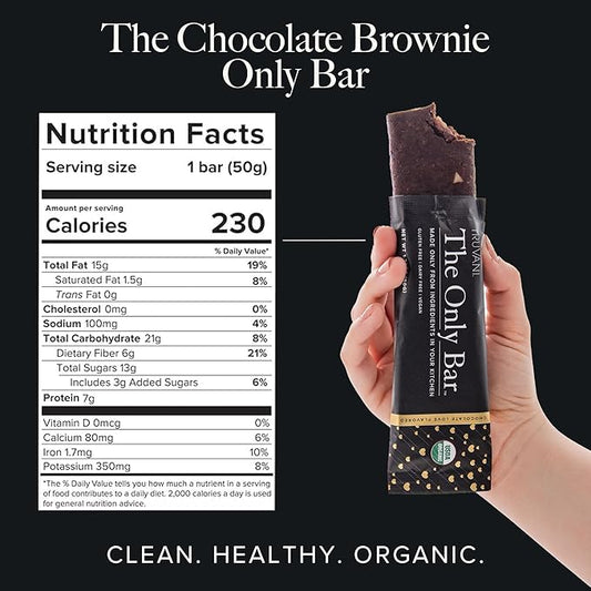 Truvani Plant Based Snack Bars | Chocolate Brownie 4 Pack | 7g Protein | USDA Organic and Vegan | The Only Bar | Dairy, Soy, and Gluten Free | Individually Wrapped