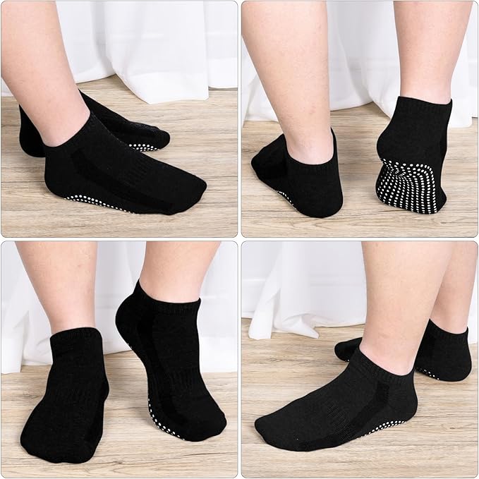 Jspupifip 4 Pairs Non Slip Yoga Socks with Grips for Women Men Pilates Grippy Socks Cotton Barre Hospital Home