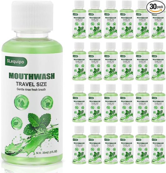 Travel Size Mouthwash Bulk Mini Fresh Mint Portable Mouthwash Individual Bottles 35ml/1.2fl oz for Travel Toiletry Kits (30)