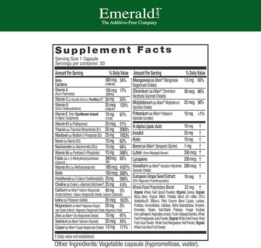 EMERALD LABS Complete 1-Daily Multi - Complete Multivitamin for Men & Women with Vitamin C, Methylated Folate, Whole-Food Blend & More for Immune Support, Bone Health & More* - 30 Vegetable Capsules