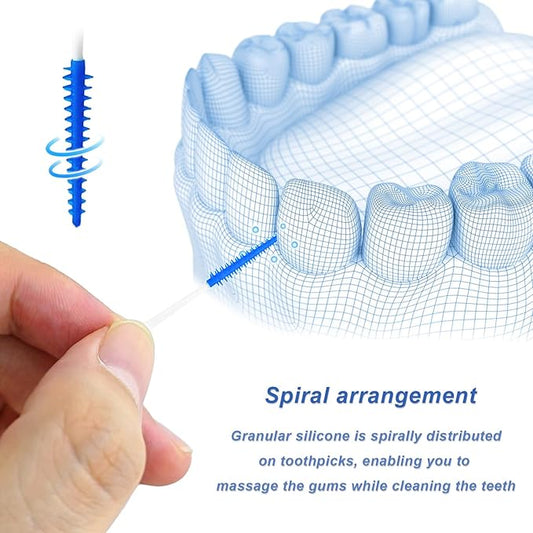 200 Pcs Portable Soft Silicone Interdental Floss Picks for Family Oral Care, Dual - Ended Toothpick & Flosser Cleaning Tool（Blue）