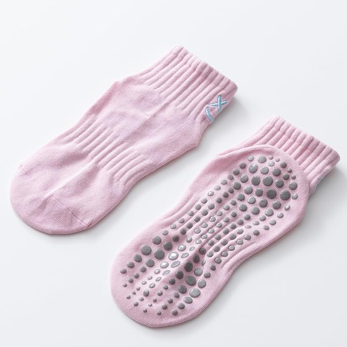 Yoga Pilates Socks with Grips for Women Non Slip Colorful Cushioned Ankle Socks for Barre Ballet Dance