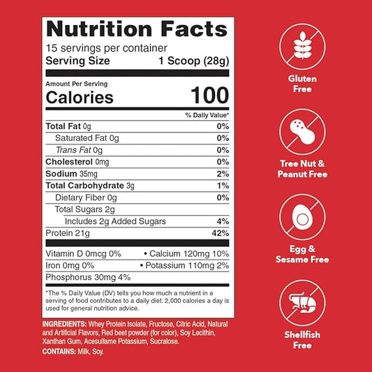 Unjury Whey Protein Powder | Strawberry | 21g 100% Whey Isolate Protein Powder | Low Carb and Lactose Free | Gluten Free | Certified Kosher | 15 Servings