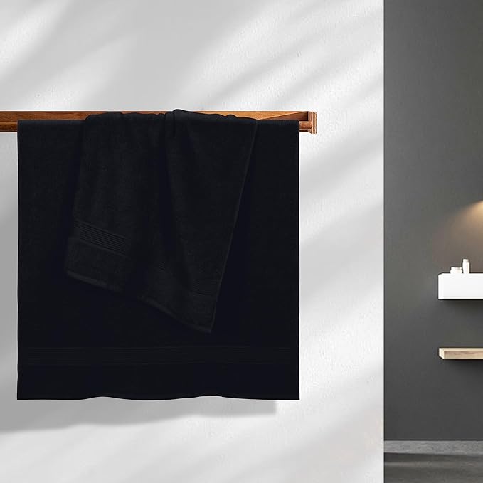 BELZZI Home Ultra Soft 4 Pack Oversized Bath Towel Set 27x54, Cotton Compact Bath Towels, Highly Absorbant Eco-Friendly Quickdry & Lightweight Towel, Ideal for Gym Travel Camp Pool - Black