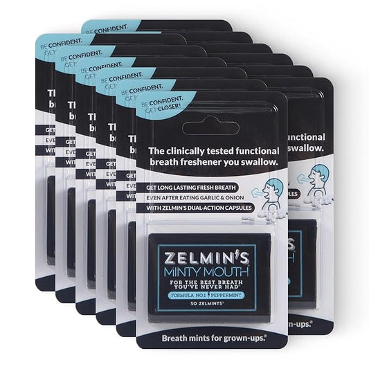 Zelmin's Minty Mouth Breath Freshener - (12 Pack) Long Lasting Bad Breath Treatment for Adults, Instant Freshness Helps with Dry Mouth, Natural Breath Mints for Travel, Alcohol-Free, Keto, Gluten-Free