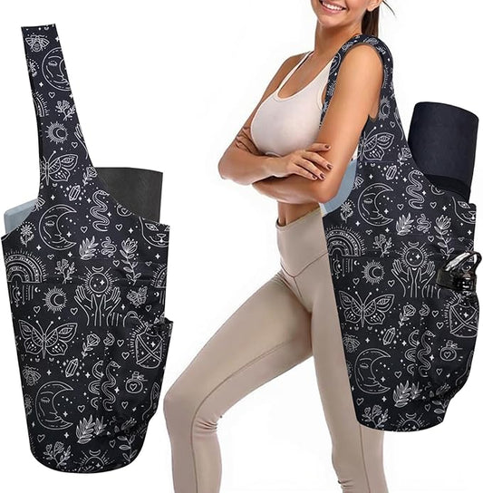 Yoga Mat Bag Carrier for Women Workout Large Waterproof with Zipper Pocket, Keychain and Wide Shoulder Straps
