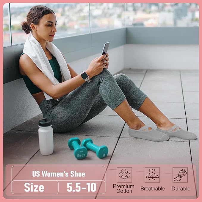 YeuG 4/6 Pairs Pilates Socks for Women - Non Slip Grip Socks for Yoga, Barre, Hospital, Barefoot