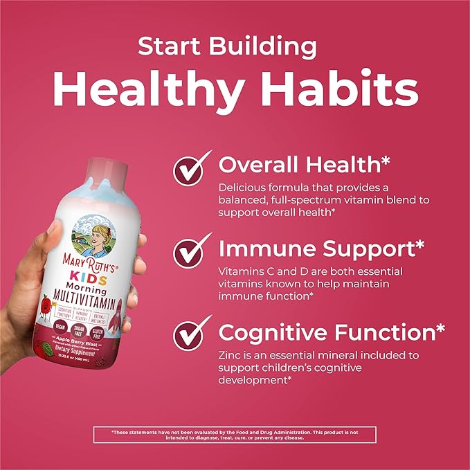 Kids Liquid Morning Multivitamin by MaryRuth's | Kids Multivitamin | Immune Support Supplement | Multivitamin for Kids | Vitamin C | Vitamin D | Essential Nutrients | Vegan | 15.22 fl oz