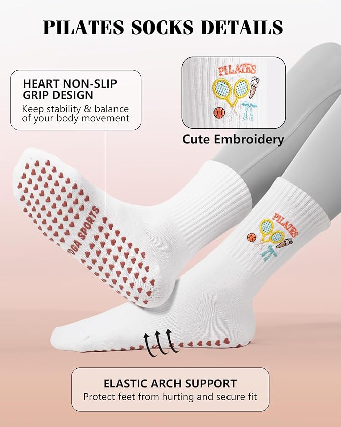 YeuG 4/6 Pairs Pilates Socks for Women - Non Slip Grip Socks for Yoga, Barre, Hospital, Barefoot
