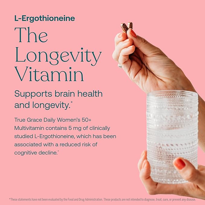 True Grace Daily Women’s Multivitamin 50+ - 120 Easy-to-Swallow Tablets - Immune, Energy, Longevity & Memory Support - Vegan - Gluten, Soy & Iron Free - 60 Servings