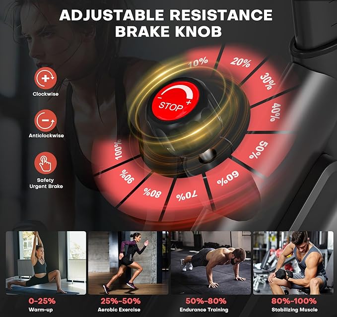 Exercise Bike, Adjustable Magnetic Resistance Stationary Bikes for Home with App Compatible, Quiet Indoor Cycling Bike with 350lbs Weight Capacity Comfortable Seat, Digital Monitor & Phone Mount