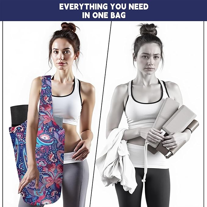 Yoga Mat Bag Carrier for Women with Side Large Pocket Durable Linen Workout Gym Travel Storage Pilates Mats
