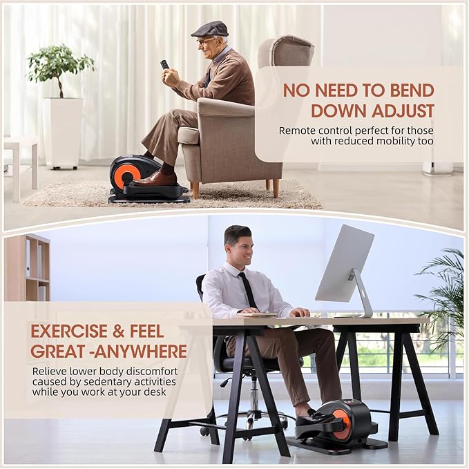 Under Desk Elliptical, Electric Seated Pedal Exerciser for Seniors with 12 Adjustable, Quiet & Compact Mini Ellipse Leg Exerciser with Display Monitor & Remote Control